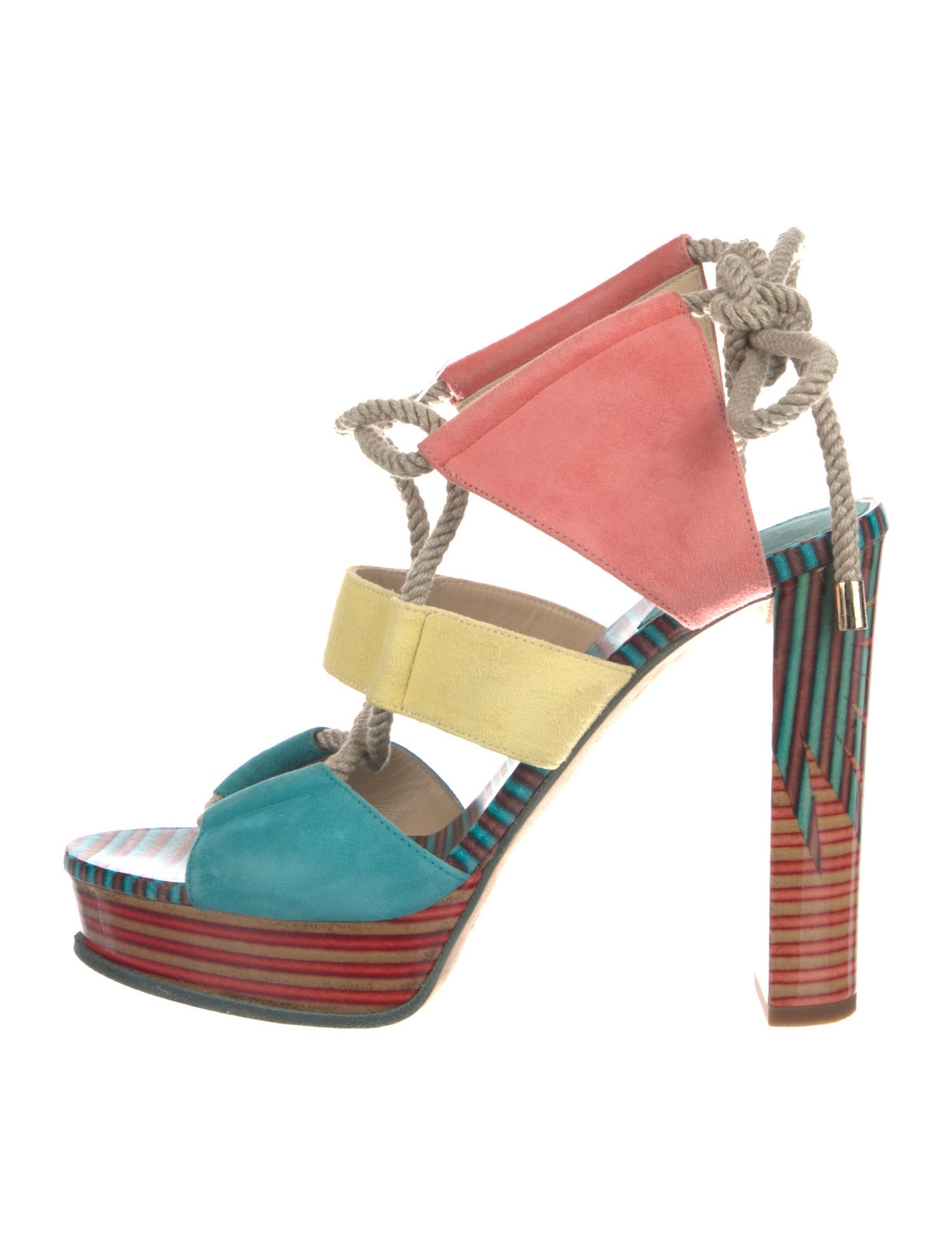 Jimmy Choo Suede Colorblock Pattern Gladiator Sandals