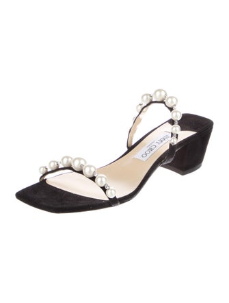 Jimmy Choo Faux Pearl Accents Suede Slingback Sandals