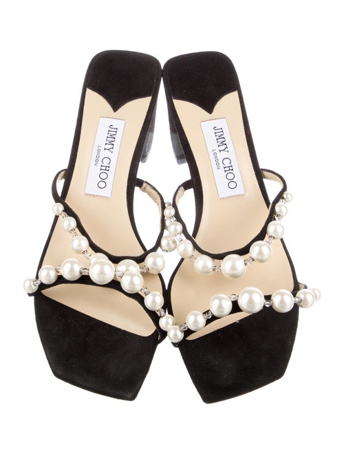 Jimmy Choo Faux Pearl Accents Suede Slingback Sandals