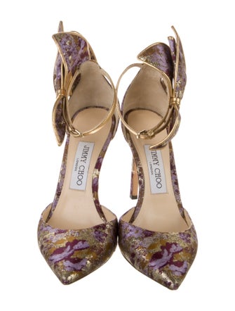 Jimmy Choo Floral Print Bow Accents D'Orsay Pumps