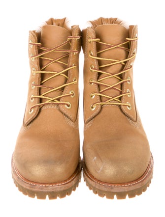 Jimmy Choo x Timberland Nubuck Embroidered Accent Combat Boots