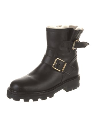 Jimmy Choo Leather Fur Trim Moto Boots