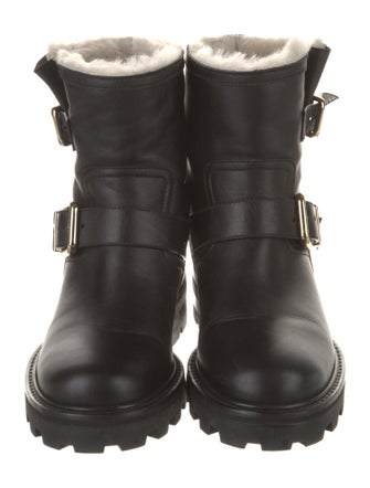 Jimmy Choo Leather Fur Trim Moto Boots