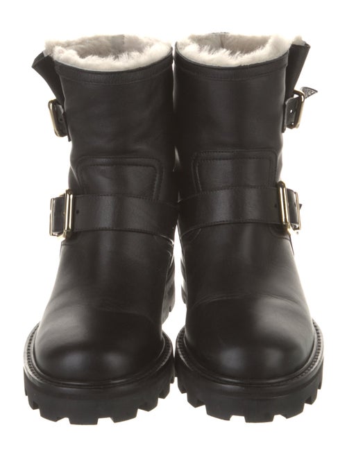 Jimmy Choo Leather Fur Trim Moto Boots