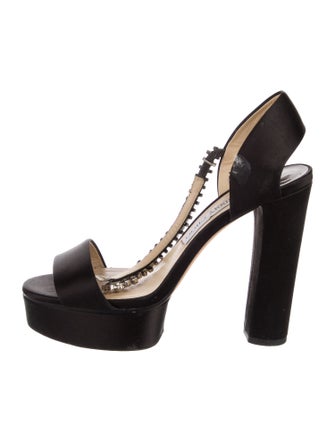 Jimmy Choo Satin Crystal Embellishments Slingback Sandals