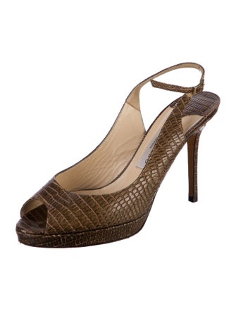 Jimmy Choo Embossed Leather Animal Print Slingback Sandals