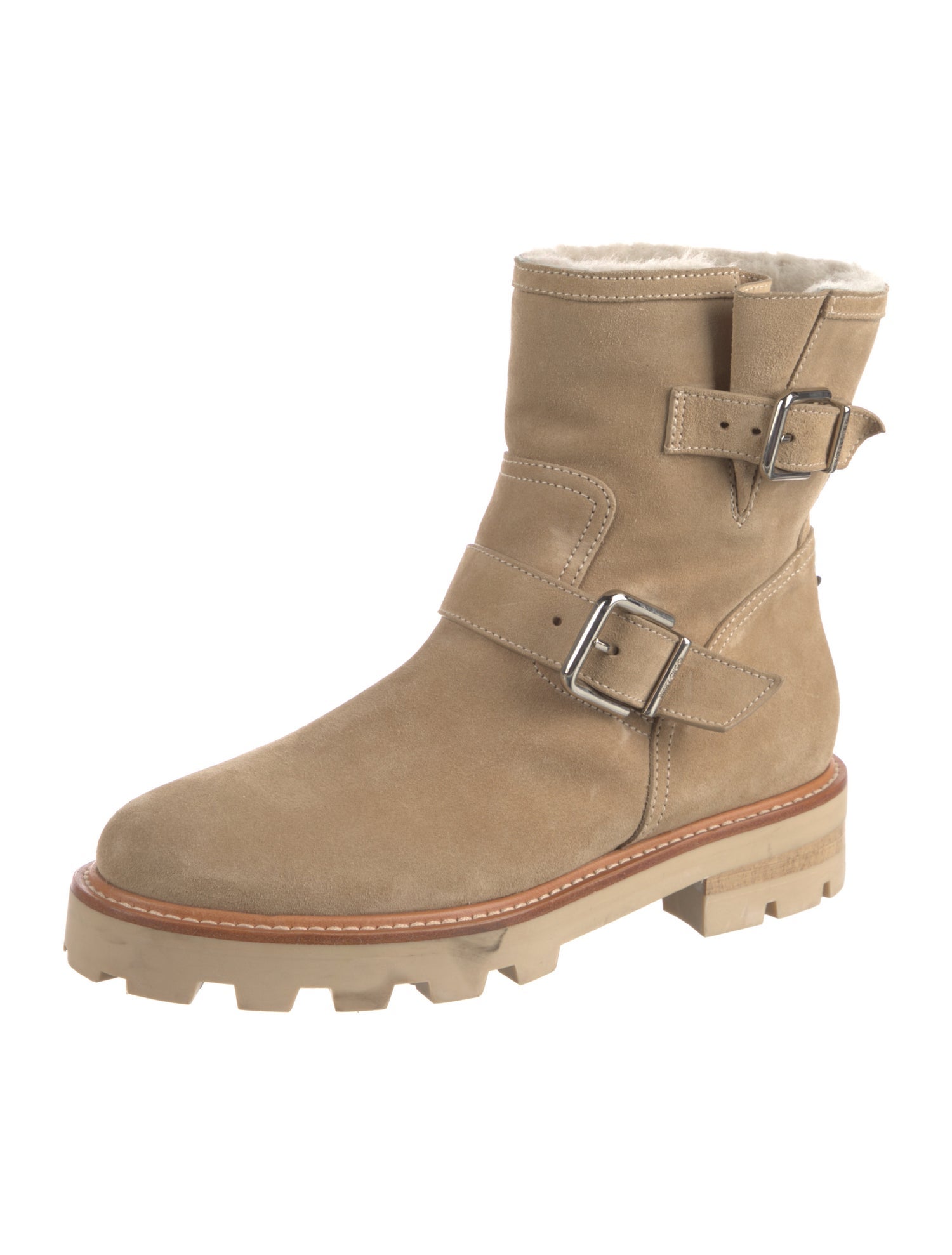 Jimmy Choo Suede Fur Trim Moto Boots