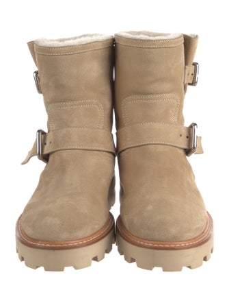Jimmy Choo Suede Fur Trim Moto Boots