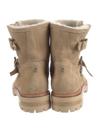 Jimmy Choo Suede Fur Trim Moto Boots