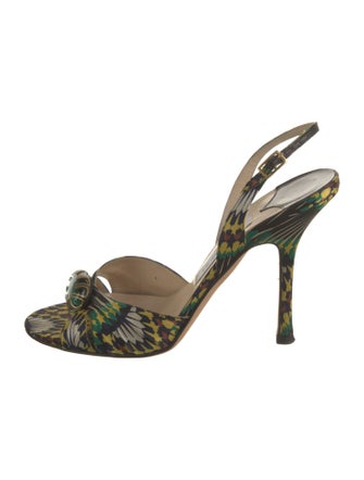 Jimmy Choo Floral Print Pleated Accents Slingback Sandals