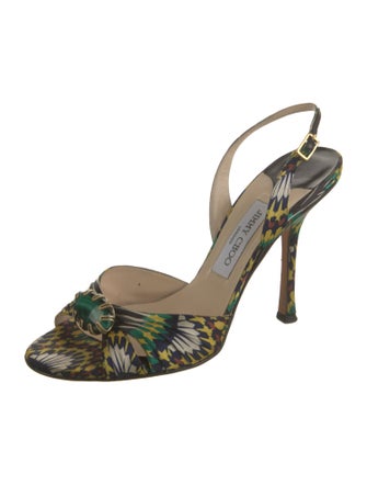 Jimmy Choo Floral Print Pleated Accents Slingback Sandals