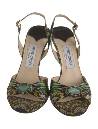 Jimmy Choo Floral Print Pleated Accents Slingback Sandals