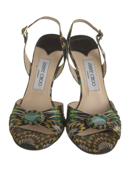 Jimmy Choo Floral Print Pleated Accents Slingback Sandals