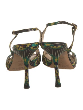 Jimmy Choo Floral Print Pleated Accents Slingback Sandals