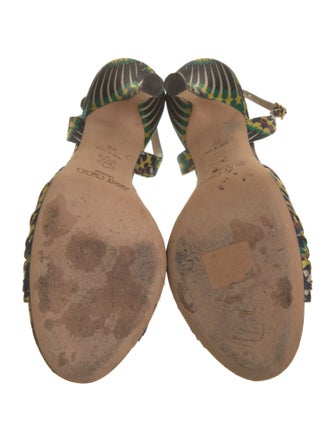 Jimmy Choo Floral Print Pleated Accents Slingback Sandals