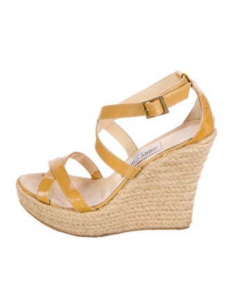 Jimmy Choo Patent Leather Leather Trim Embellishment Espadrilles