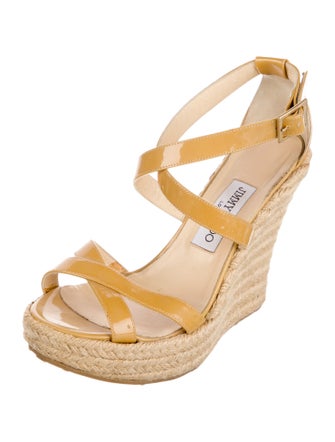 Jimmy Choo Patent Leather Leather Trim Embellishment Espadrilles