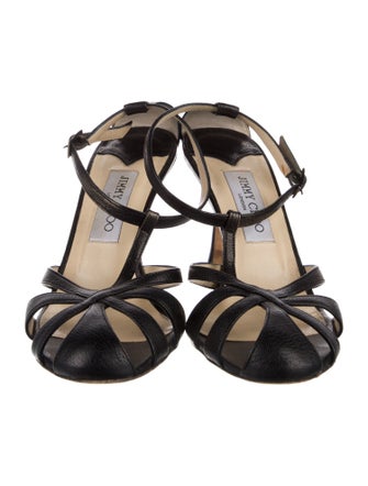 Jimmy Choo Leather Cutout Accent T-Strap Sandals