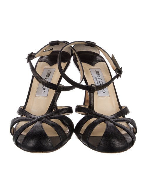 Jimmy Choo Leather Cutout Accent T-Strap Sandals