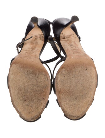 Jimmy Choo Leather Cutout Accent T-Strap Sandals