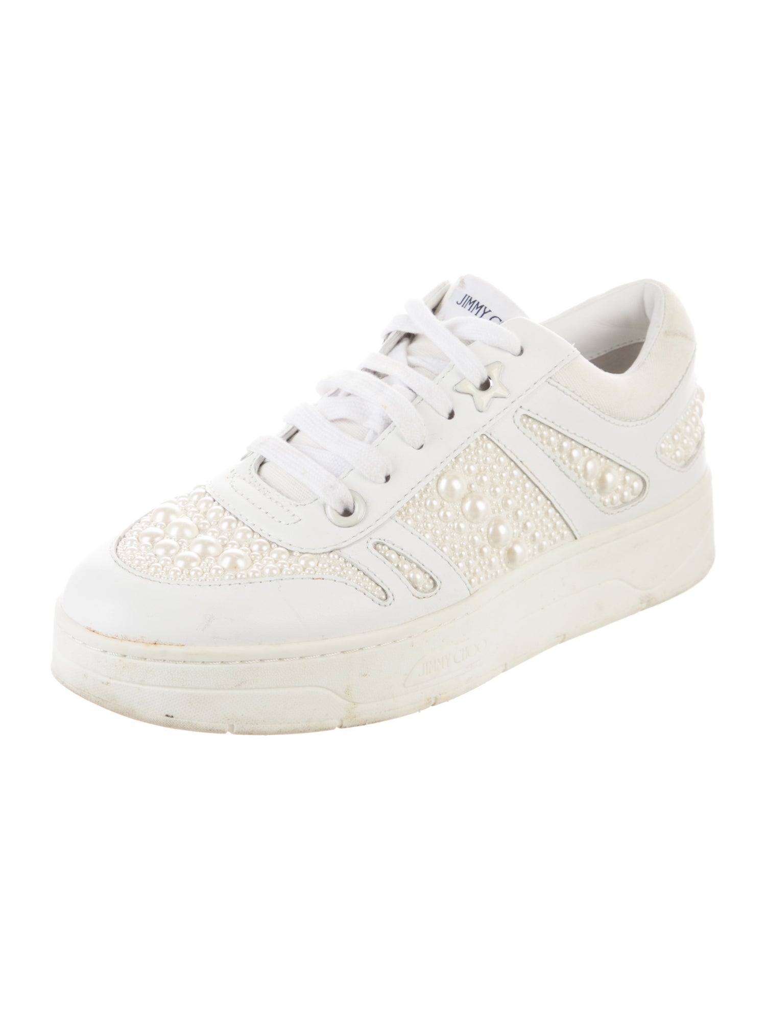 Jimmy Choo Faux Pearl Accents Leather Sneakers
