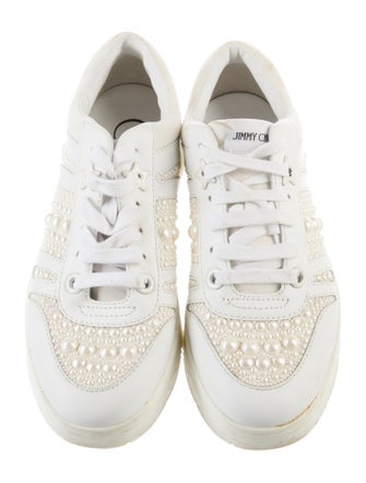 Jimmy Choo Faux Pearl Accents Leather Sneakers