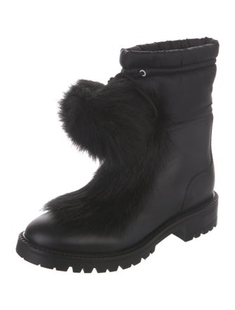 Jimmy Choo Leather Pom-Pom Embellishments Combat Boots
