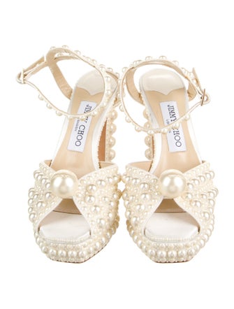 Jimmy Choo Faux Pearl Accents Satin Sandals