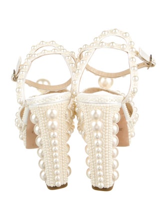 Jimmy Choo Faux Pearl Accents Satin Sandals