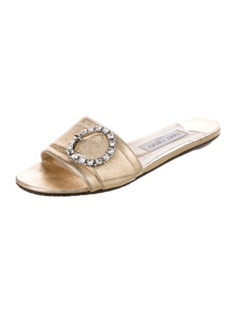 Jimmy Choo Leather Crystal Embellishments Slides