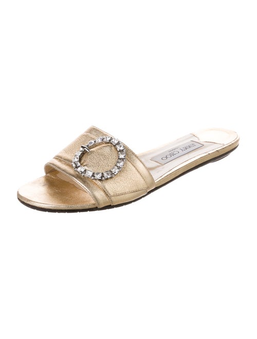 Jimmy Choo Leather Crystal Embellishments Slides