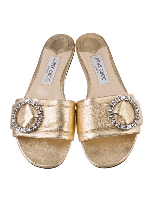 Jimmy Choo Leather Crystal Embellishments Slides