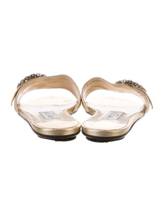 Jimmy Choo Leather Crystal Embellishments Slides