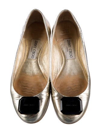 Jimmy Choo Leather Glitter Accents Ballet Flats