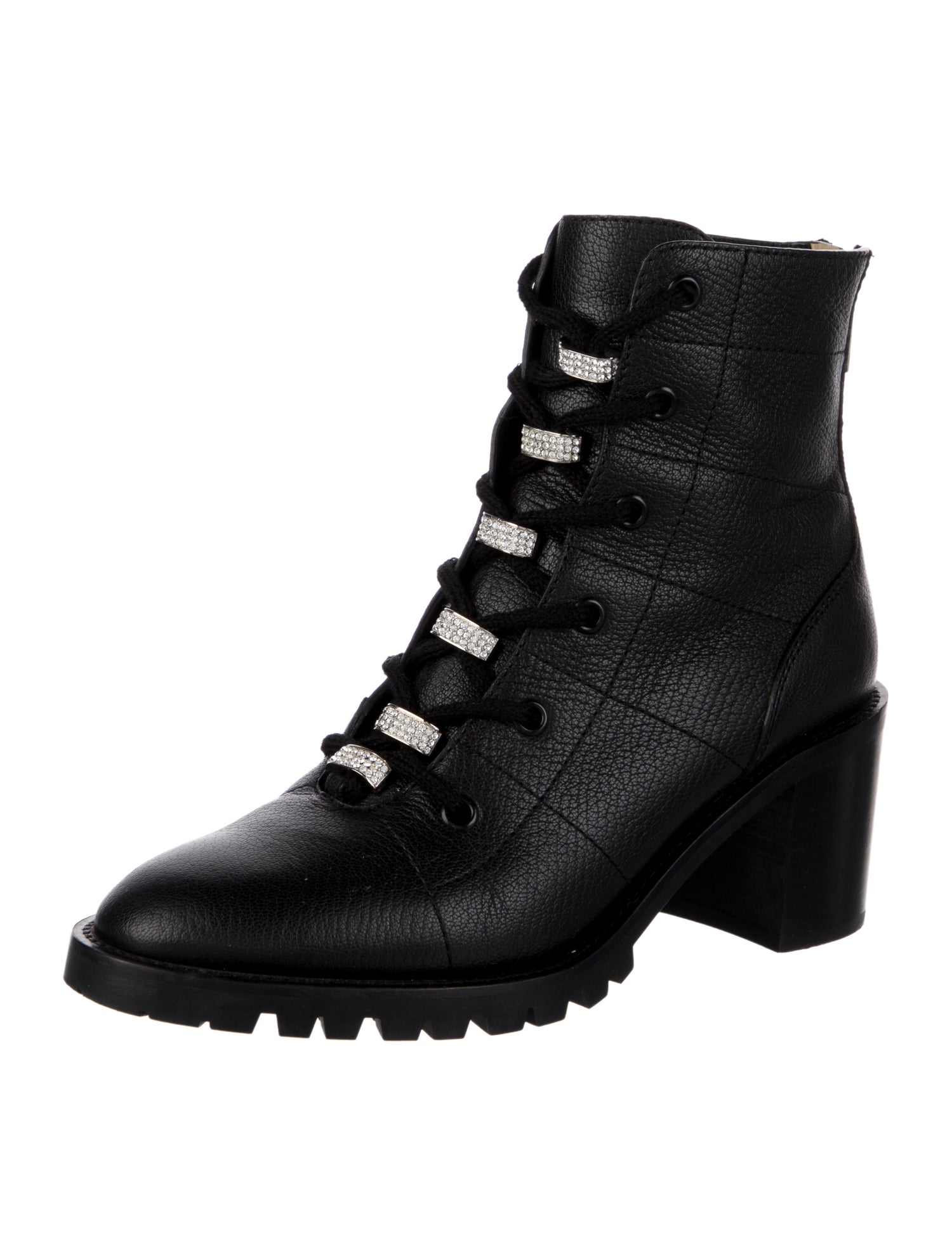 Jimmy Choo Leather Crystal Embellishments Combat Boots