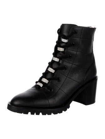 Jimmy Choo Leather Crystal Embellishments Combat Boots