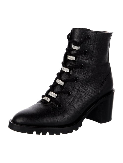 Jimmy Choo Leather Crystal Embellishments Combat Boots
