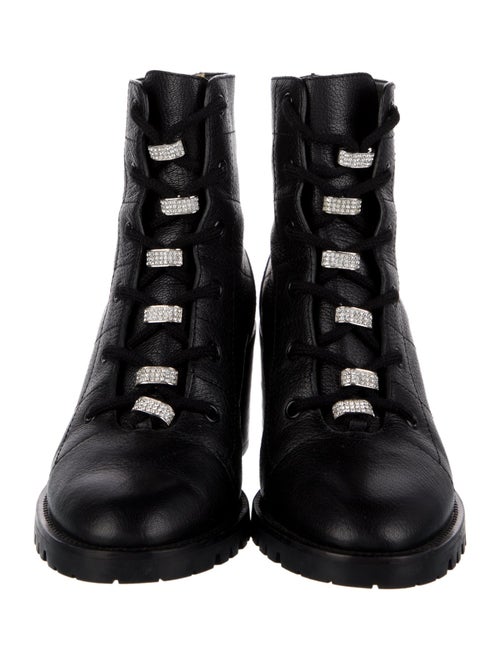 Jimmy Choo Leather Crystal Embellishments Combat Boots