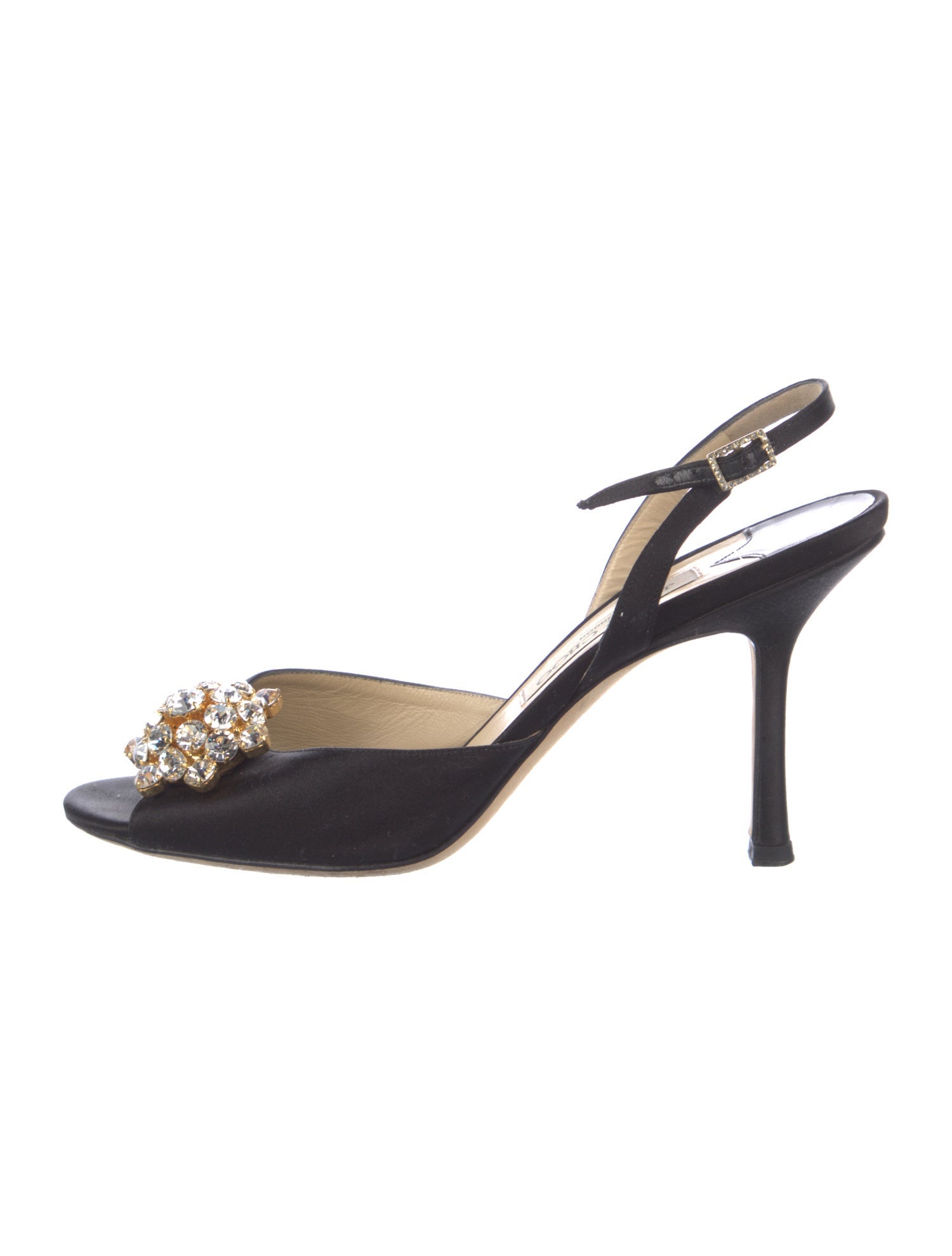Jimmy Choo Satin Crystal Embellishments Slingback Sandals