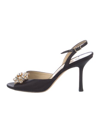 Jimmy Choo Satin Crystal Embellishments Slingback Sandals
