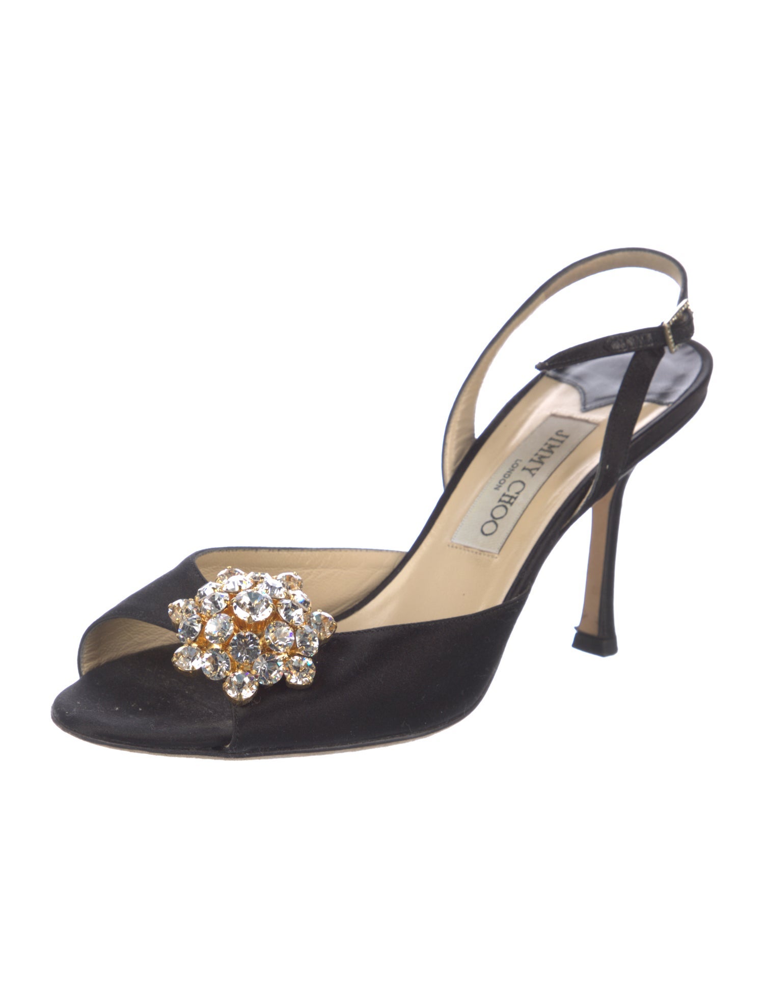 Jimmy Choo Satin Crystal Embellishments Slingback Sandals