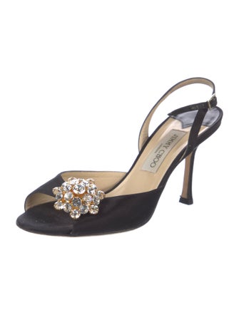 Jimmy Choo Satin Crystal Embellishments Slingback Sandals