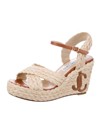 Jimmy Choo Straw Embroidered Accent Espadrilles