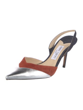 Jimmy Choo Denim Colorblock Pattern Slingback Pumps