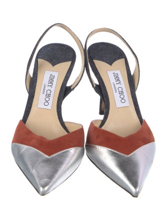 Jimmy Choo Denim Colorblock Pattern Slingback Pumps