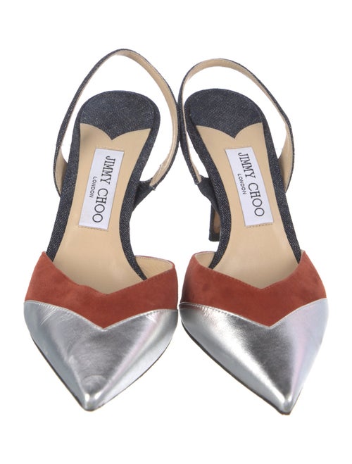 Jimmy Choo Denim Colorblock Pattern Slingback Pumps