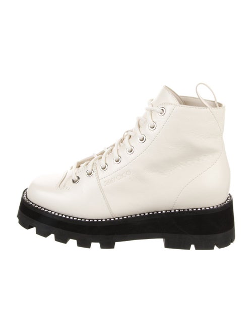 Jimmy Choo Leather Crystal Embellishments Combat Boots