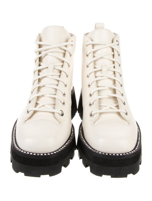 Jimmy Choo Leather Crystal Embellishments Combat Boots