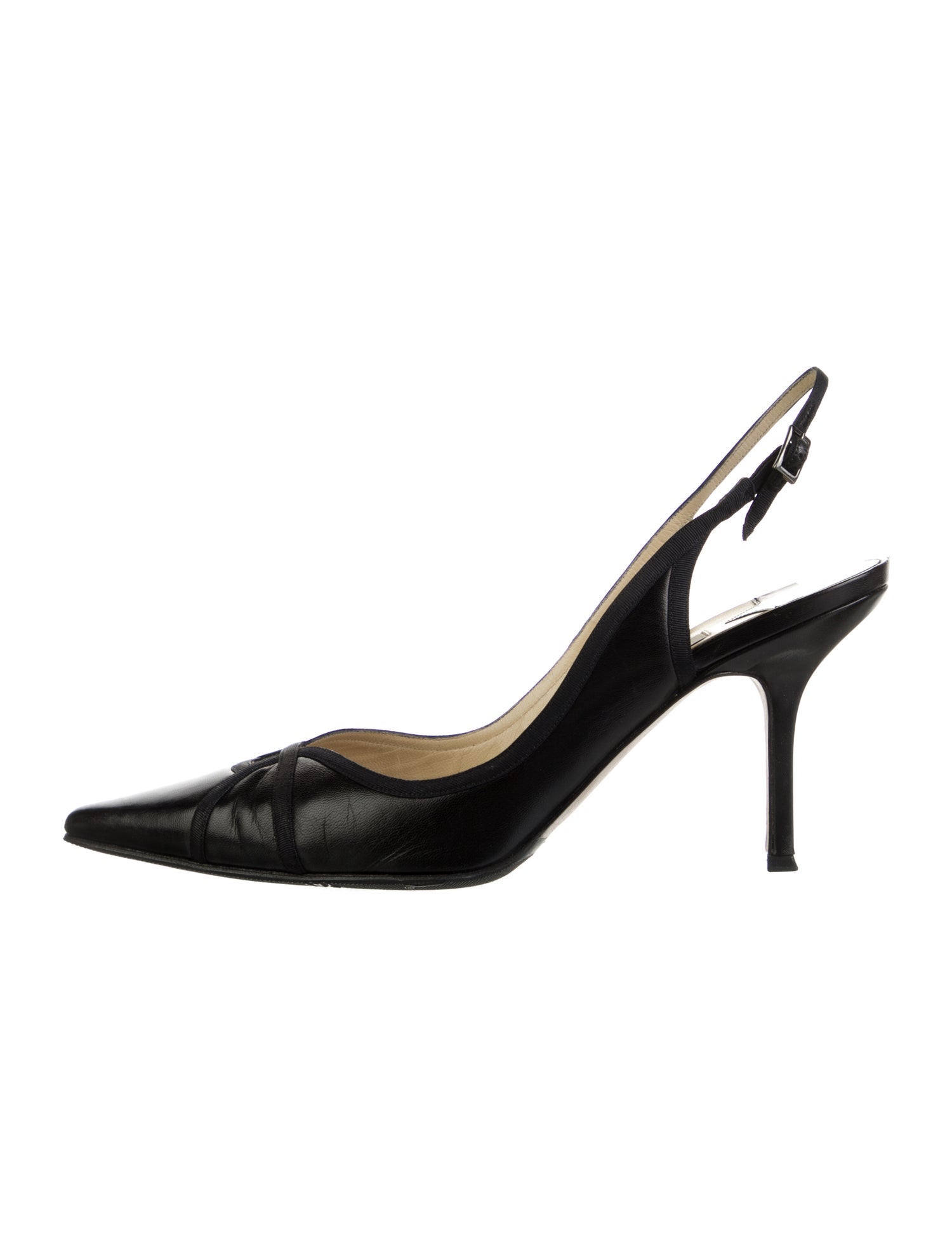 Jimmy Choo Leather Grosgrain Trim Slingback Pumps