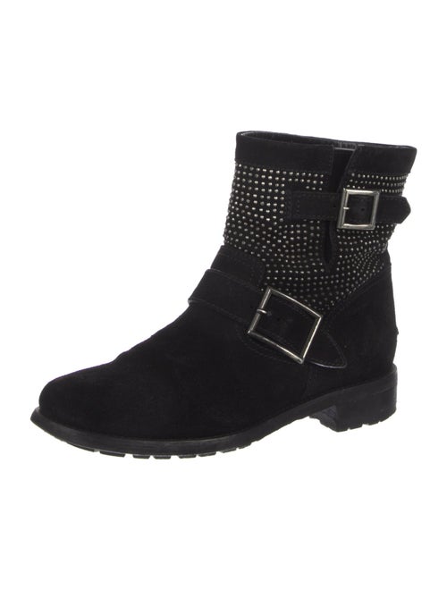 Jimmy Choo Suede Studded Accents Moto Boots